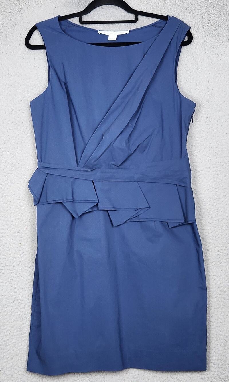 DIANE VON FURSTENBERG Dress Womens Size 12 Blue Peplum Sleeveless Faux Wrap